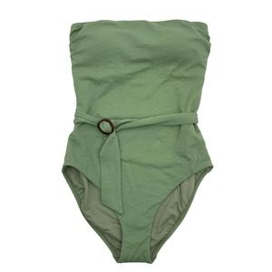 Milea Green Strapless One Piece Swimsuit Womens 12 Belted Sage